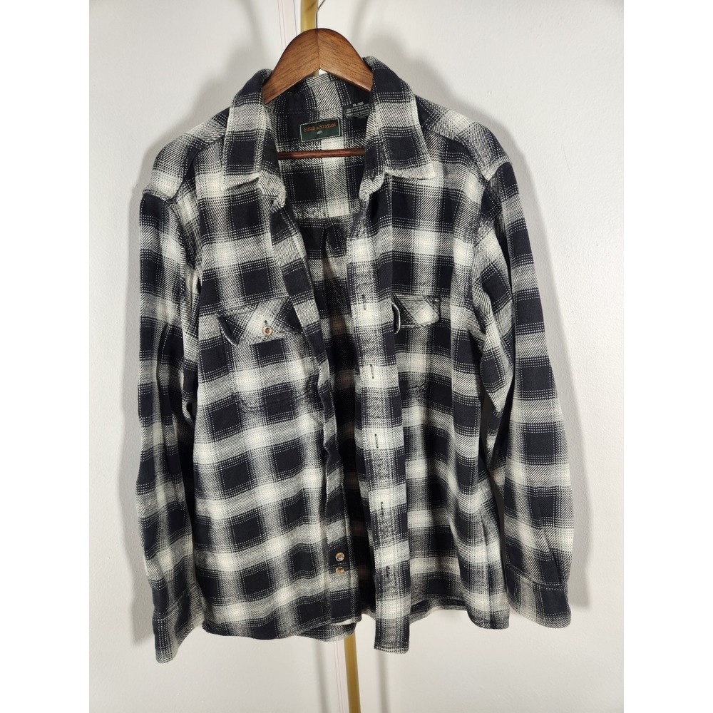 Field and Stream Mens Black Gray Plaid Flannel Long Sleeve‎ Button Up Shirt XL